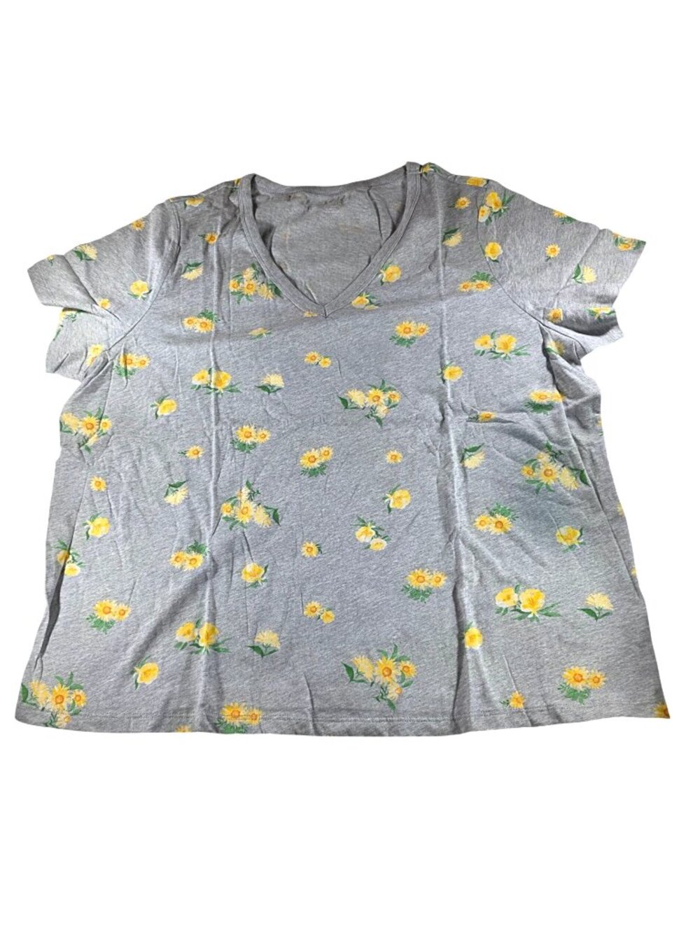 Old Navy T-Shirt Womens Gray Yellow Floral V-Neck Short Sleeve Cotton XL NWT